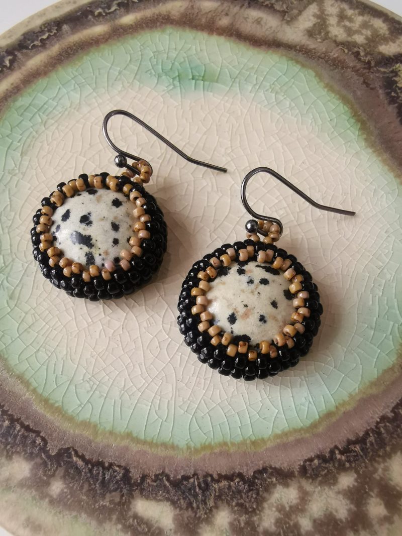 Dalmatian jasper cabochon earrings
