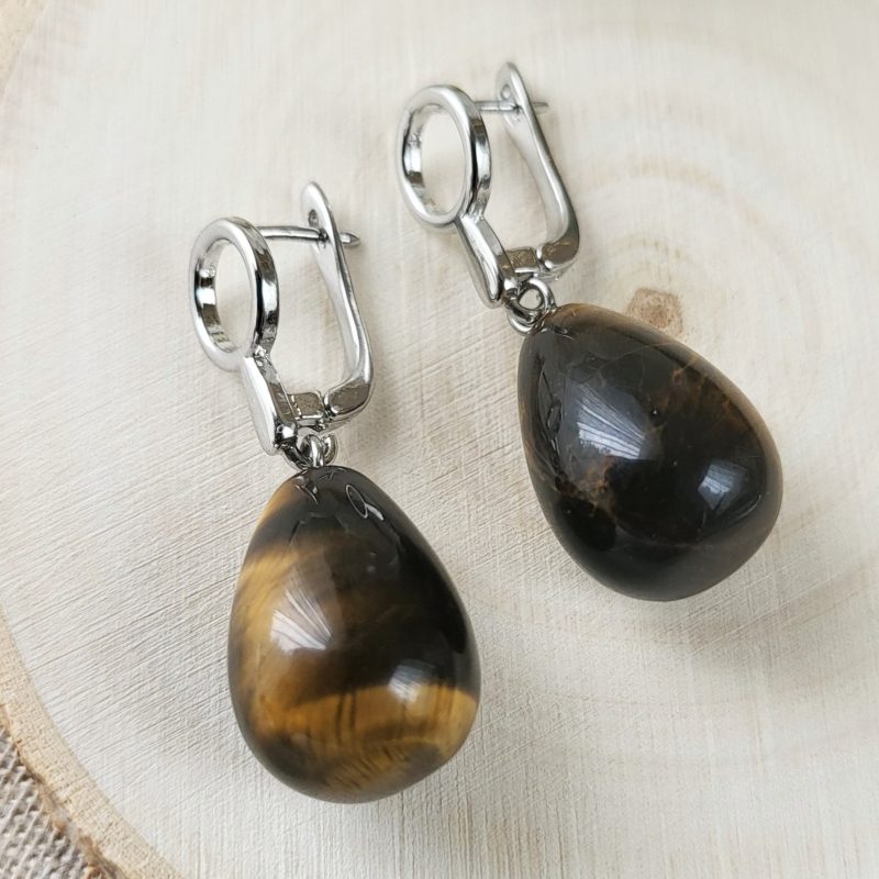 Brown tiger's eye teardrop earrings