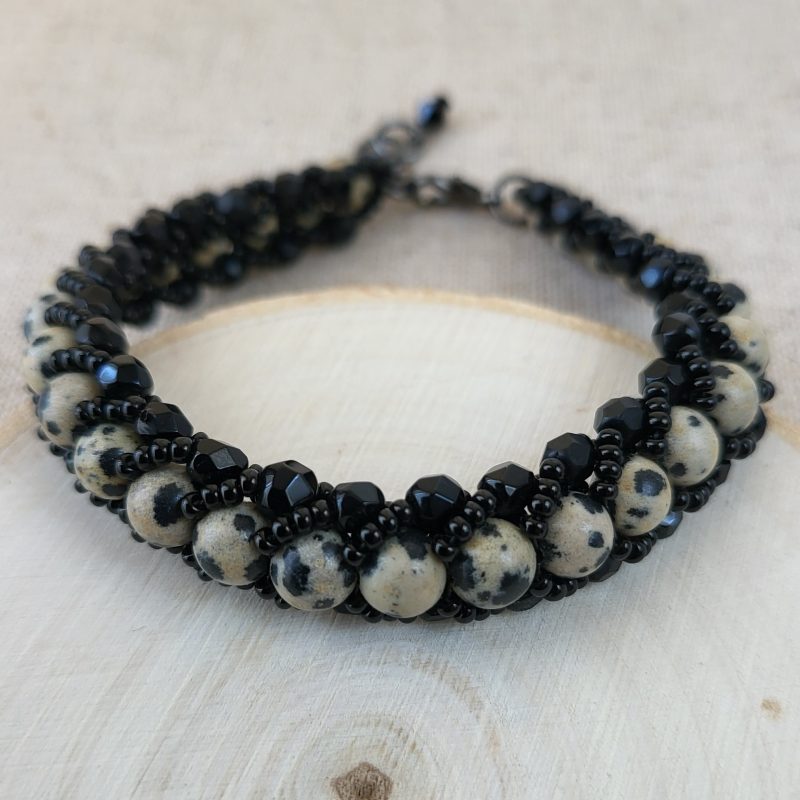 Dalmatian Jasper and Black Fire Bracelet