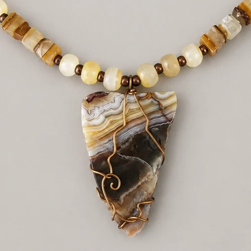 arrow head brown agate necklace close up