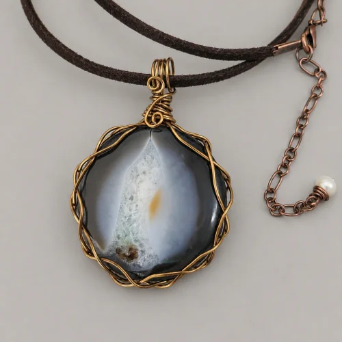 blue and white agate wire wrapped pendant on cord result xnc