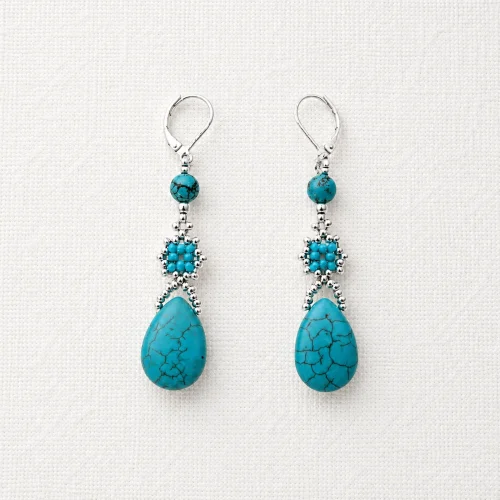 blue howlite turquoise drop earrings silver tone (2) xnc