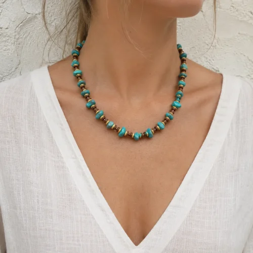 blue ocean jasper and antique copper necklace model