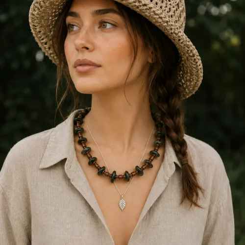 forest echo – green tourmaline nugget necklace model 2 (2) xnc