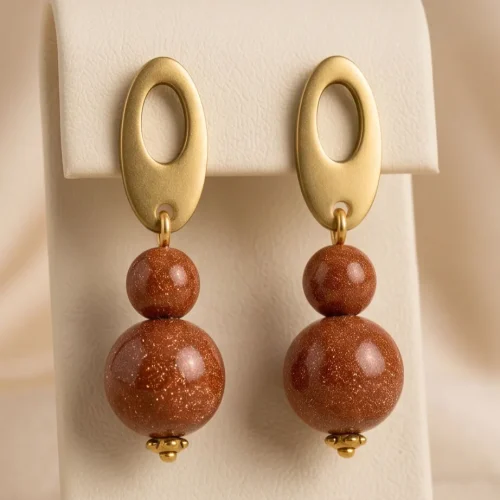 golden brown goldstone drop earrings (7)