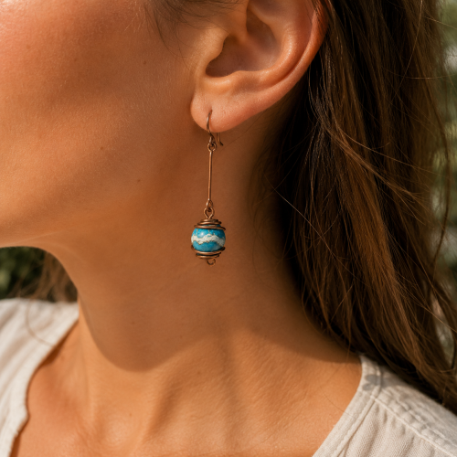 sea sediment jasper pendulum wire wrapped earrings model