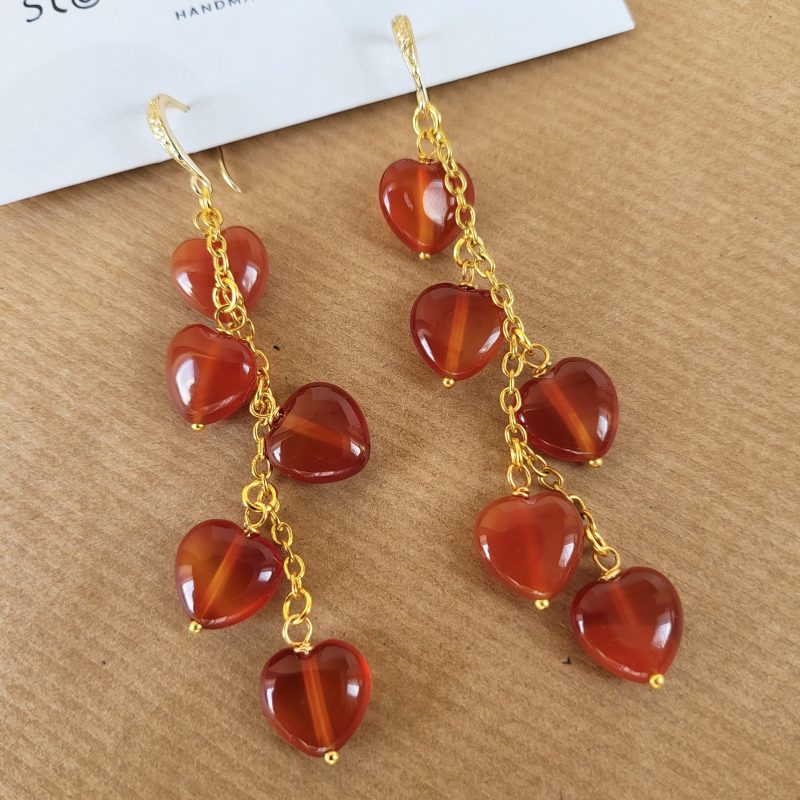 Brown carnelian hearts earrings