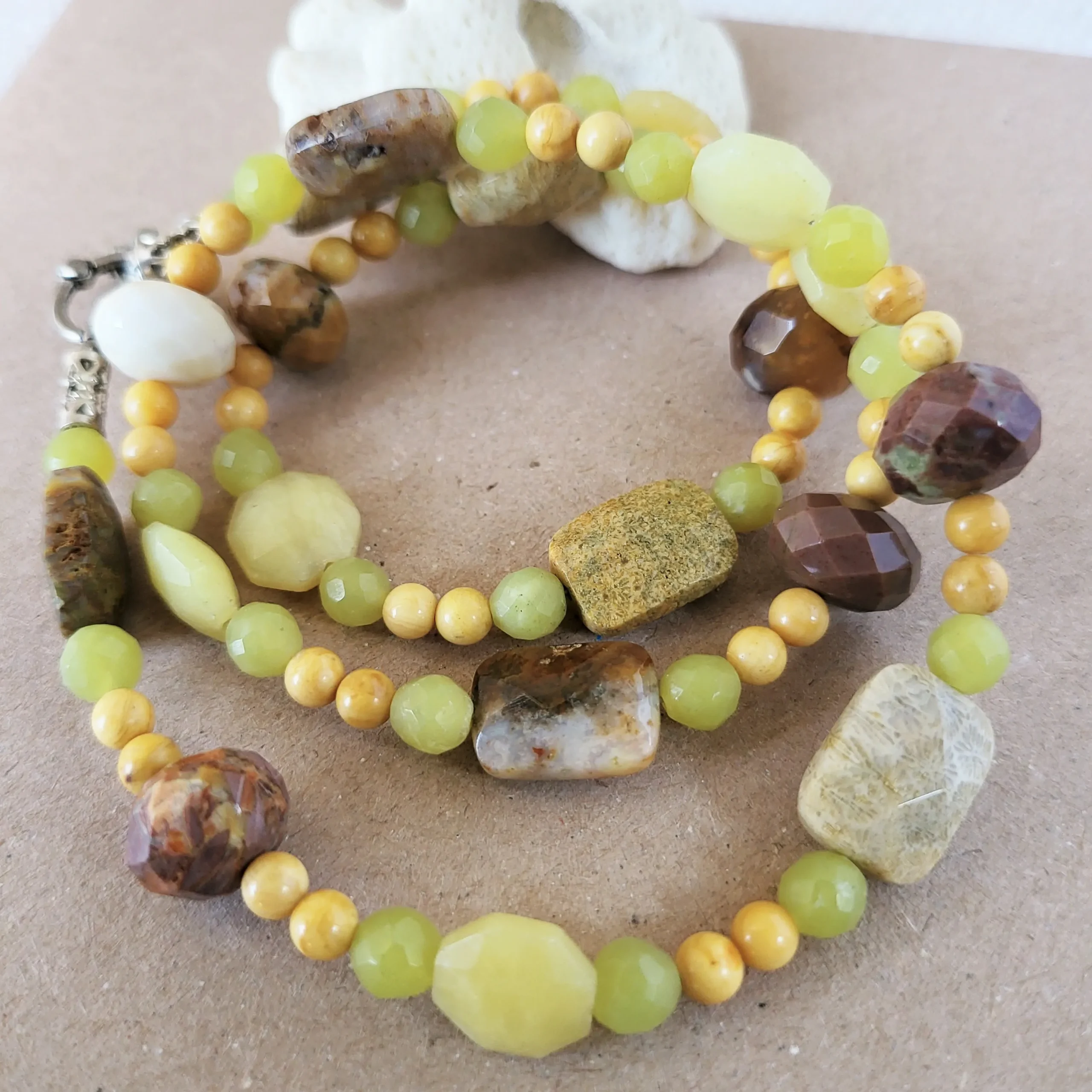 brown fossil coral and green quartz necklace with toggle clasp (6) xnc brown fossil coral and green quartz necklace with toggle clasp (6) xnc