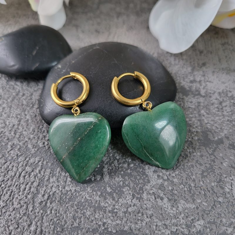 Forest green aventurine hearts earrings