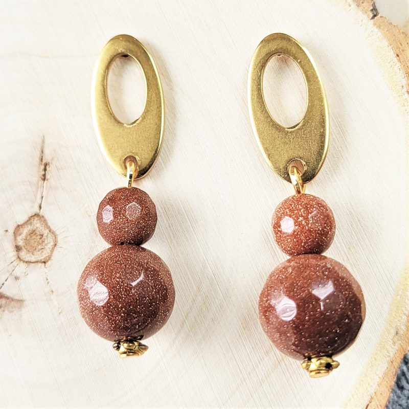 Golden brown goldstone drop earrings