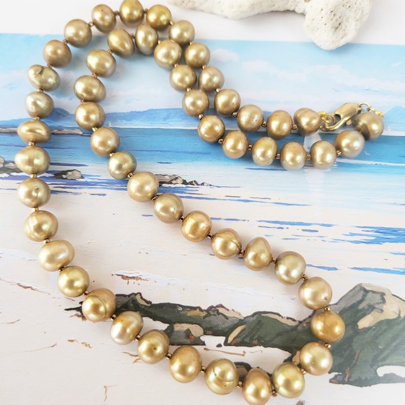 Golden freshwater pearl necklace