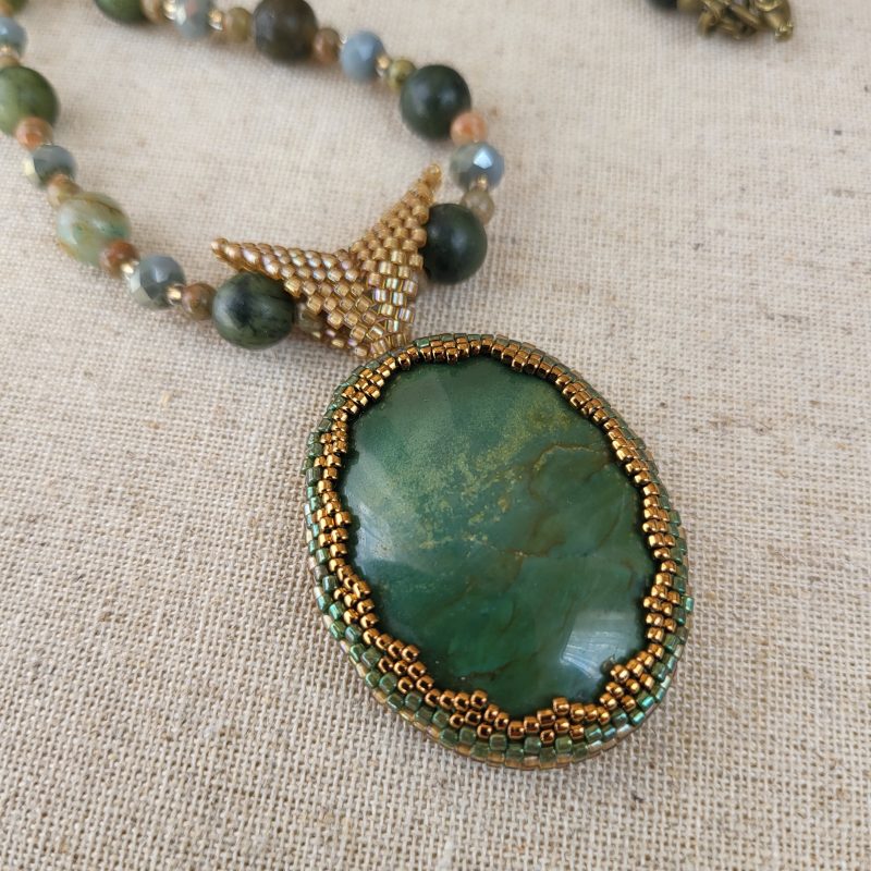 Green agate necklace with jasper pendant
