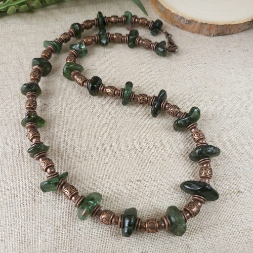 Green tourmaline and antique copper rope necklace