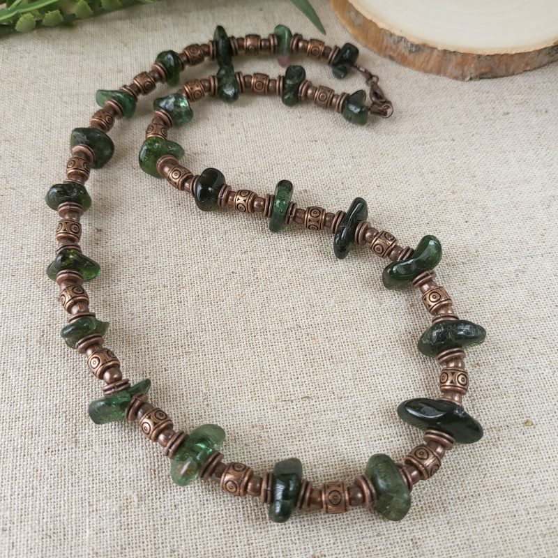 Green tourmaline and antique copper rope necklace