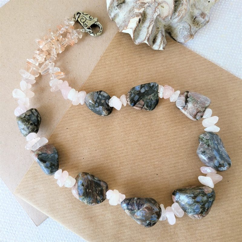 Kona dolomite jasper and rose quartz necklace