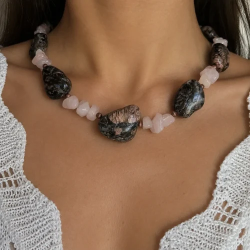 kona dolomite rose quartz collar necklace (4) xnc