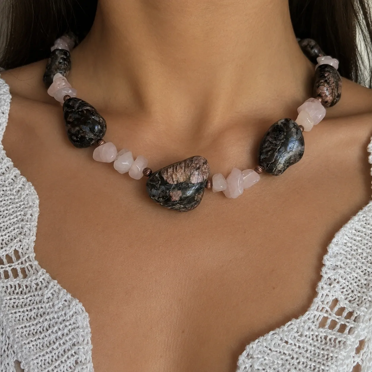 kona dolomite rose quartz collar necklace (4) xnc kona dolomite rose quartz collar necklace (4) xnc