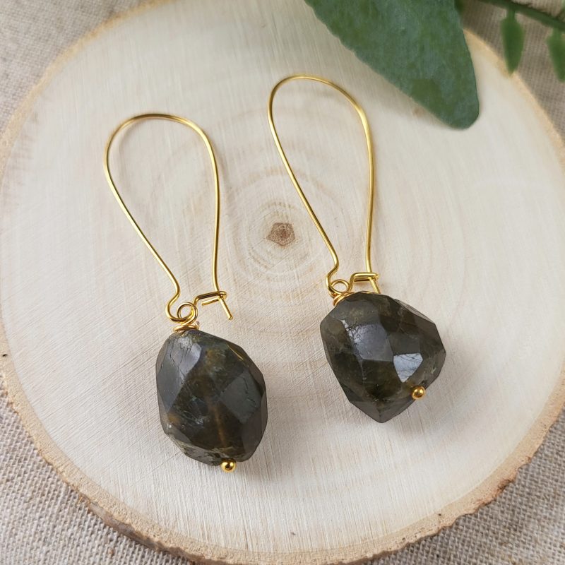Olive green labradorite drop earrings