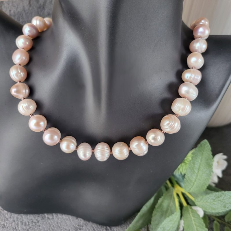 Pale pink freshwater pearl necklace with magnetic copper clasp