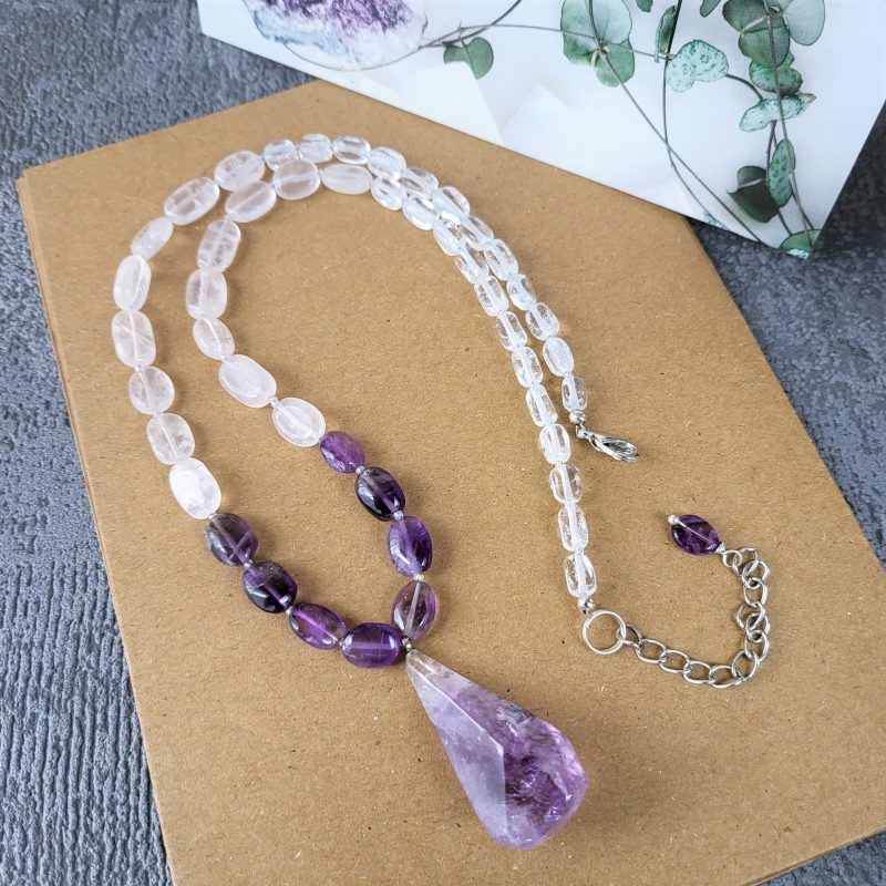 Purple amethyst and clear quartz necklace