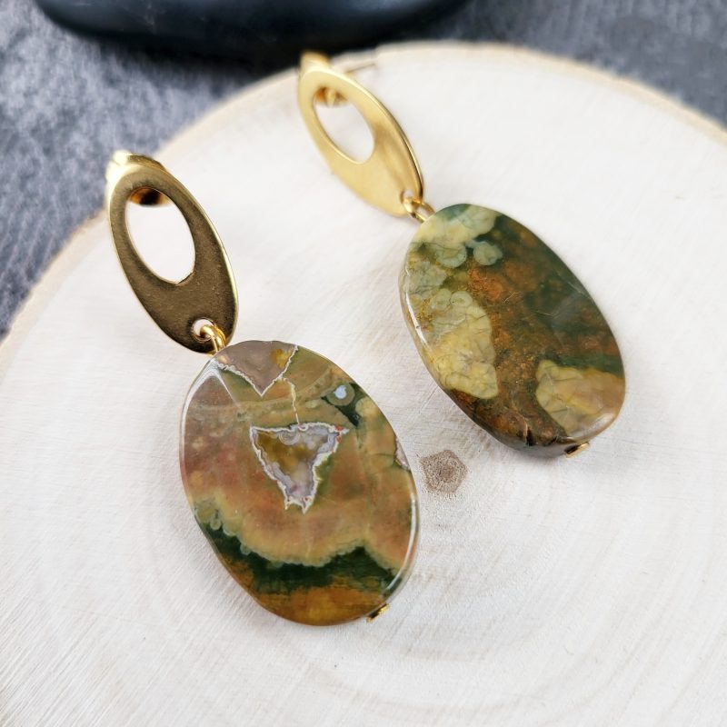 Rhyolite jasper oval drop earrings