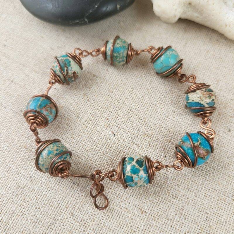 Sea sediment jasper wire wrapped bracelet