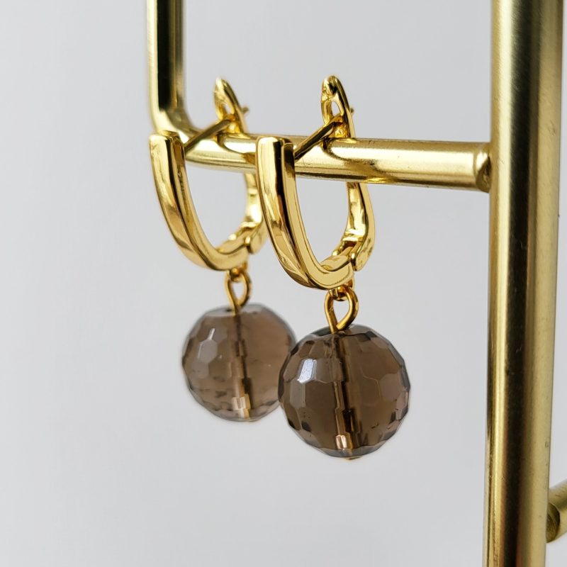 Smoky quartz earrings in gold tone
