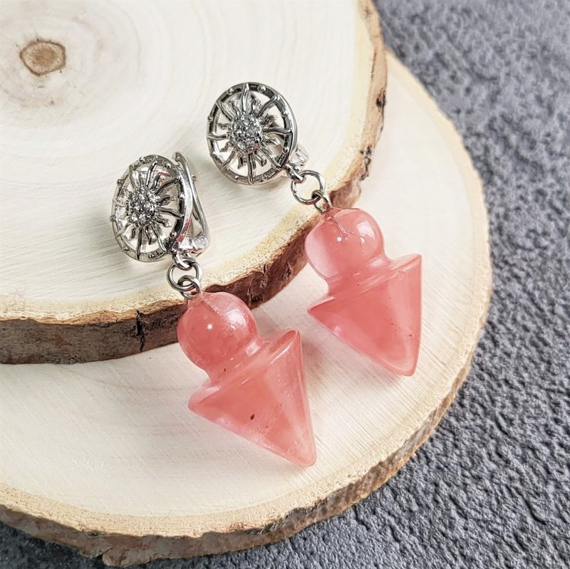Starburst strawberry quartz pendulum earrings