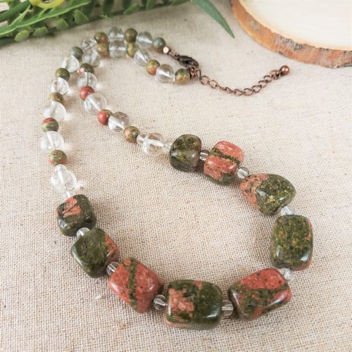 Unakite and clear quartz necklace