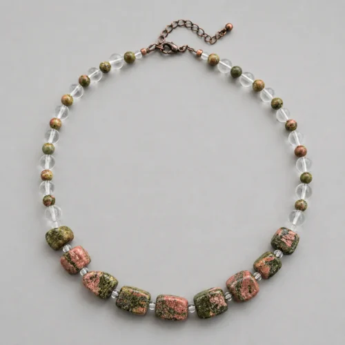 unakite and clear quartz necklace red copper (1) xnc 1