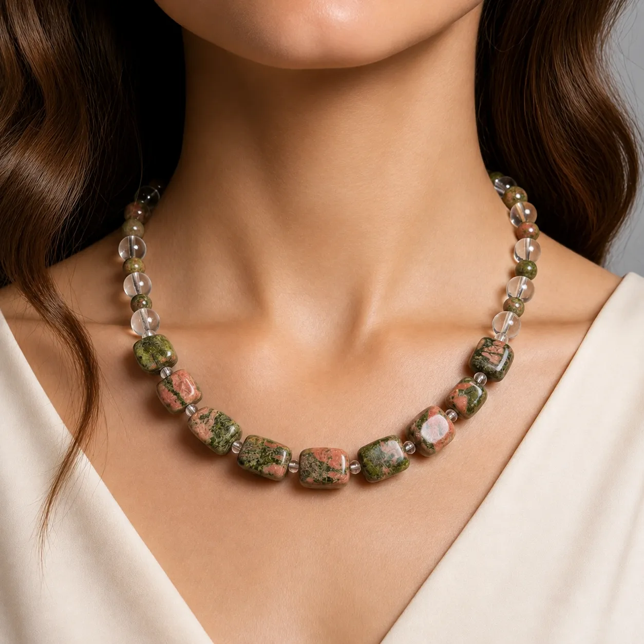 unakite and clear quartz necklace red copper (4) xnc unakite and clear quartz necklace red copper (4) xnc