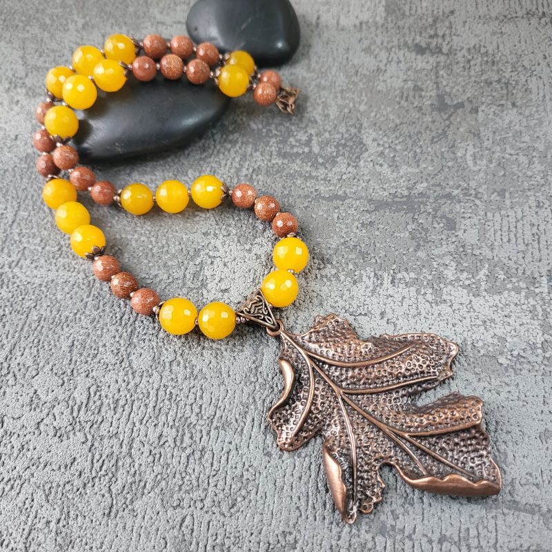 Copper Leaf goldstone and yellow quartz necklace