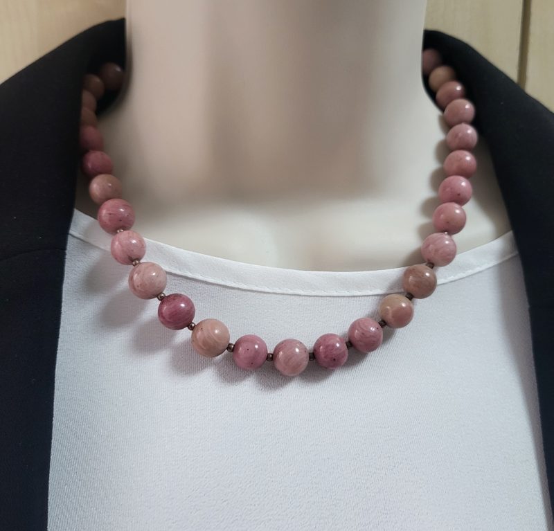 Pink jasper collar necklace with magnetic clasp