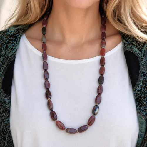 rose pink agate long necklace (2)