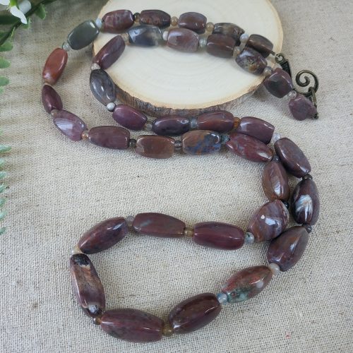 Rose pink and grey agate long necklace