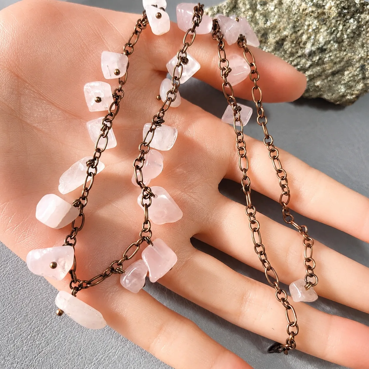 spring blossom rose quartz chain necklace (4) spring blossom rose quartz chain necklace (4)