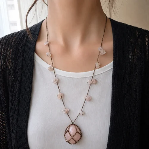 spring blossom rose quartz pendant necklace (5)