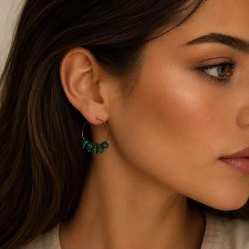 emerald grove – malachite hoop earrings model