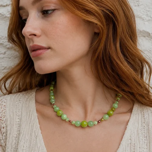 meadow light – apple green calcite beaded necklace model xnc