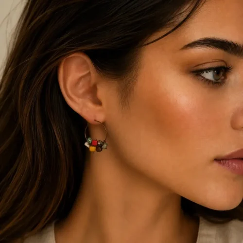 summer carnival – multicolour stone chip hoop earrings model