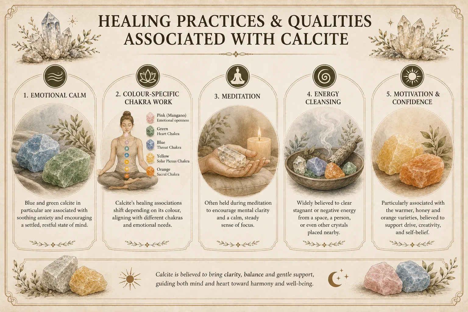 Calcite calcite healing practices infographic xnc