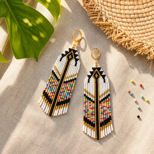festival lights – multicolour seed bead fringe earrings (7) xnc