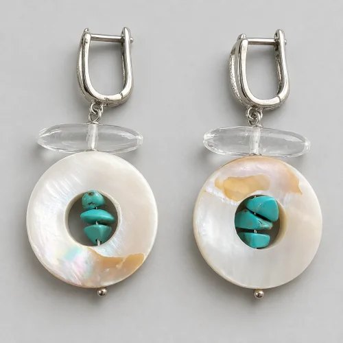 sea orbit – mother of pearl & turquoise drop earrings (3) xnc