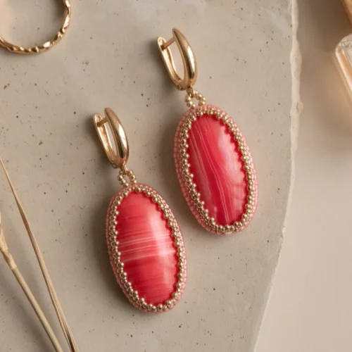 coral pink rhodochrosite earrings (1) xnc