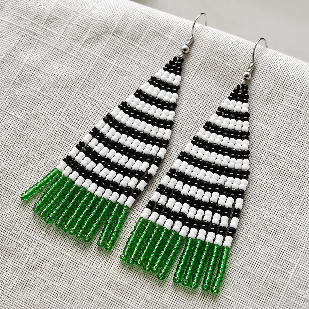 green black white seed bead fringe earrings (1) xnc green black white seed bead fringe earrings (1) xnc
