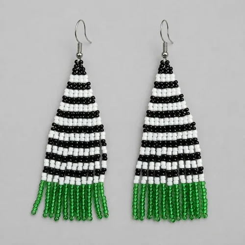 green black white seed bead fringe earrings (4) xnc