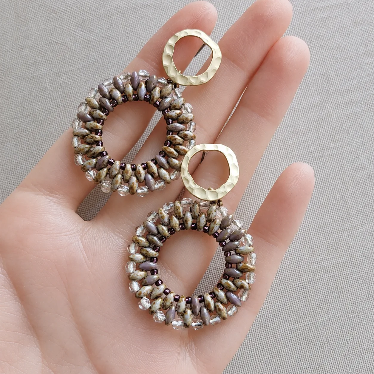 lavender picasso superduo circle earrings (5) xnc lavender picasso superduo circle earrings (5) xnc