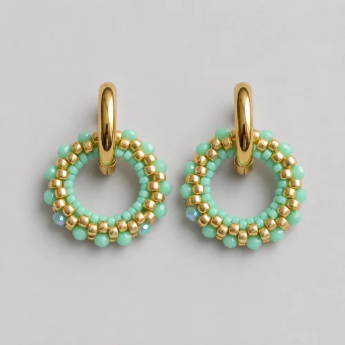 mint and gold beaded hoop on hoop earrings (0) xnc