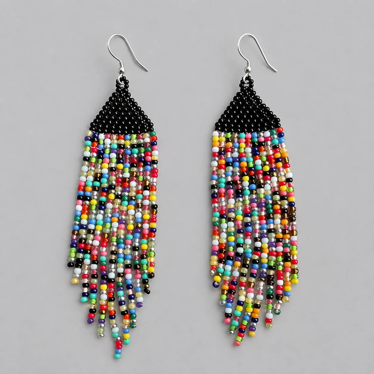 multicolour and black seed bead fringe earrings (4) xnc multicolour and black seed bead fringe earrings (4) xnc