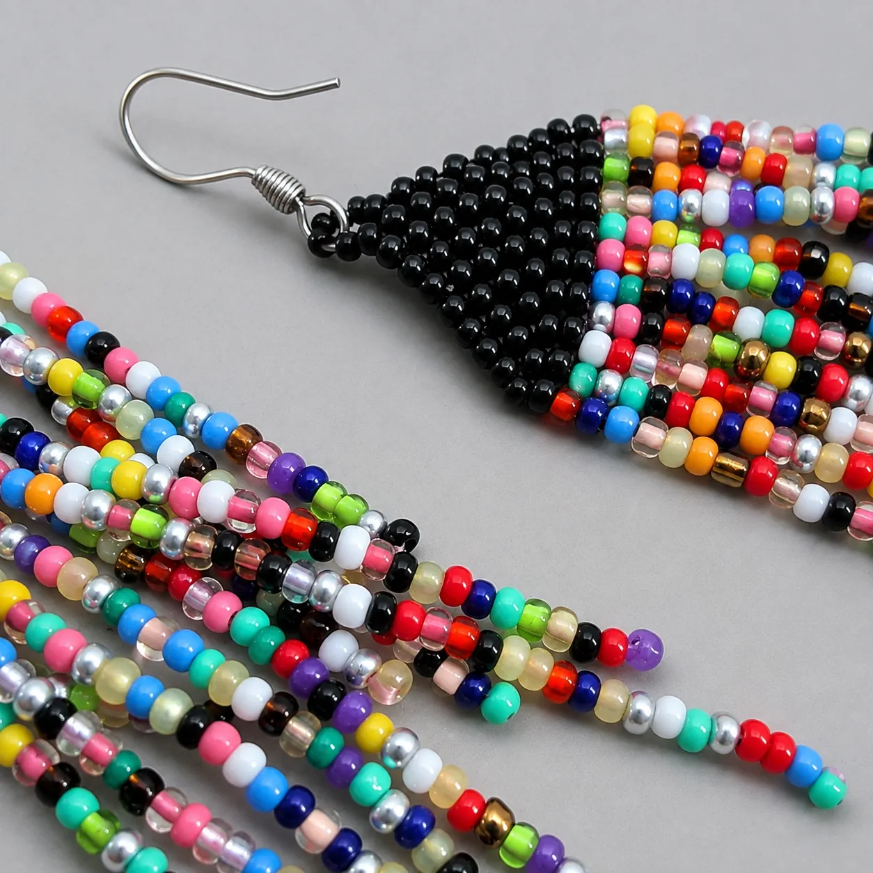 multicolour and black seed bead fringe earrings (6) xnc multicolour and black seed bead fringe earrings (6) xnc